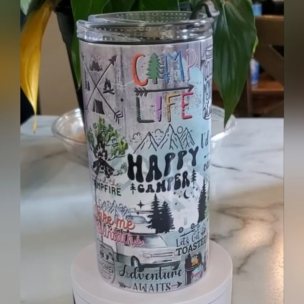Happy Camper Camping Quotes 4 in 1 Can Cooler 14oz Tumbler 🎉sale